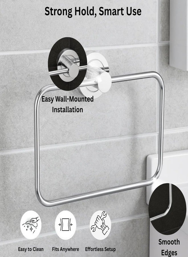 Well Set Stainless Steel Hand Towel Ring for Bathroom & Wash Basin | Wall Mounted Napkin Holder Stand for Kitchen & Home Use | Compact Square Design (Pack of 2, Chrome Finish) - Image 3